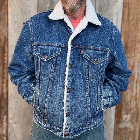 Levis San Francisco1970's Denim Blue Jean Sherpa Jacket Made in the USA Size 42 - Picture 3 of 9